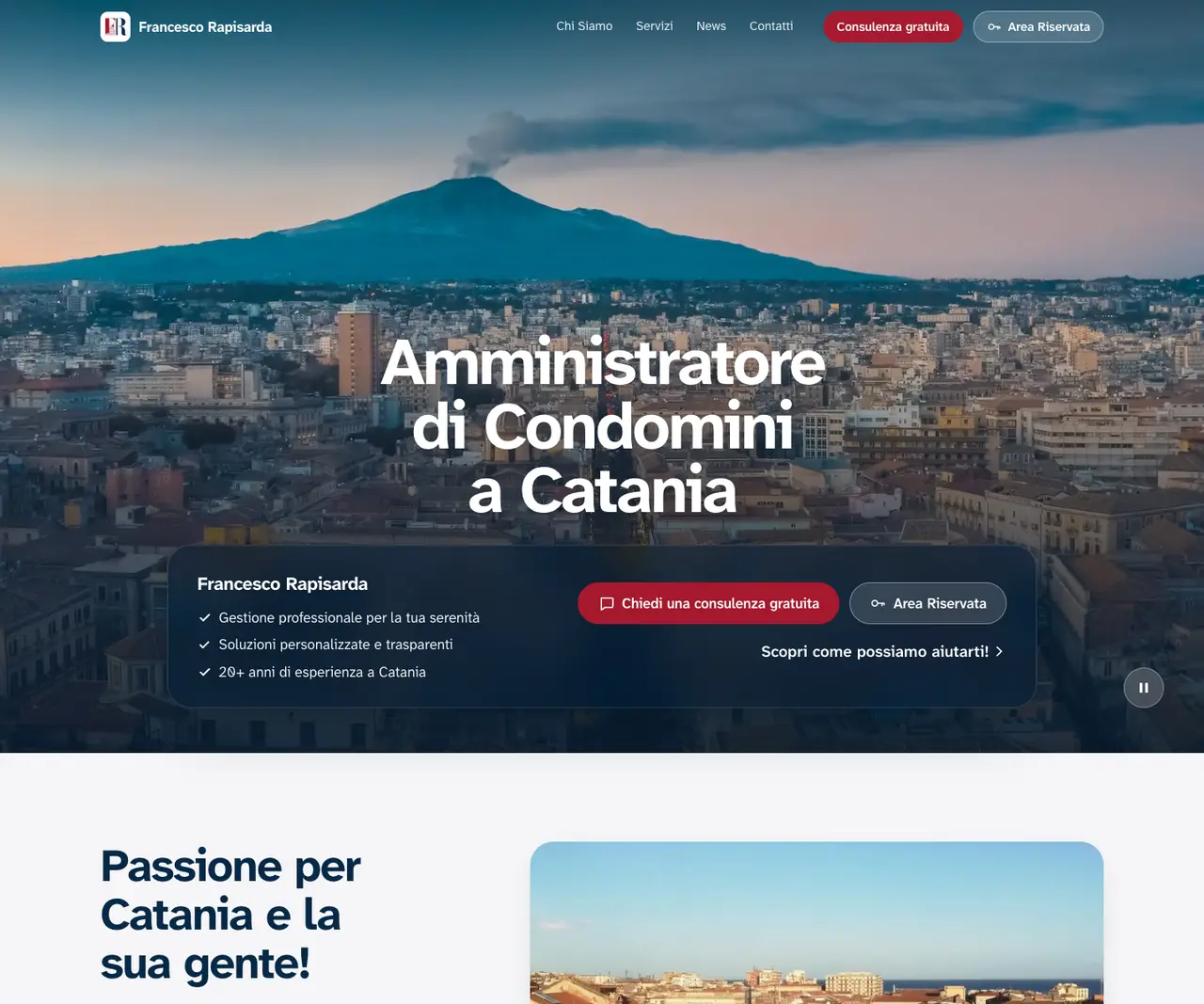 La pagina iniziale di rapisardastudio.it su computer: Francesco Rapisarda, amministratore di condomini a Catania.